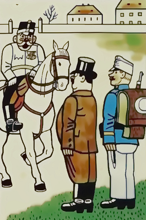 Полковник Шрёдер, вольноопределяющийся Марек и полковой писарь.png